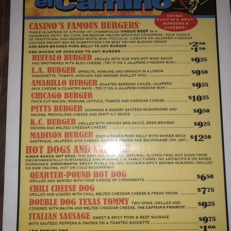 Casino El Camino Menu