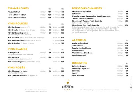 Menu De Restaurante Casino Barriere Lille